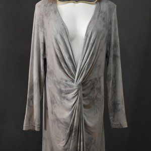 Steilmann Germany Charcoal Grey Tie Dye Dress Twisted V Neck Midi Tunic 12